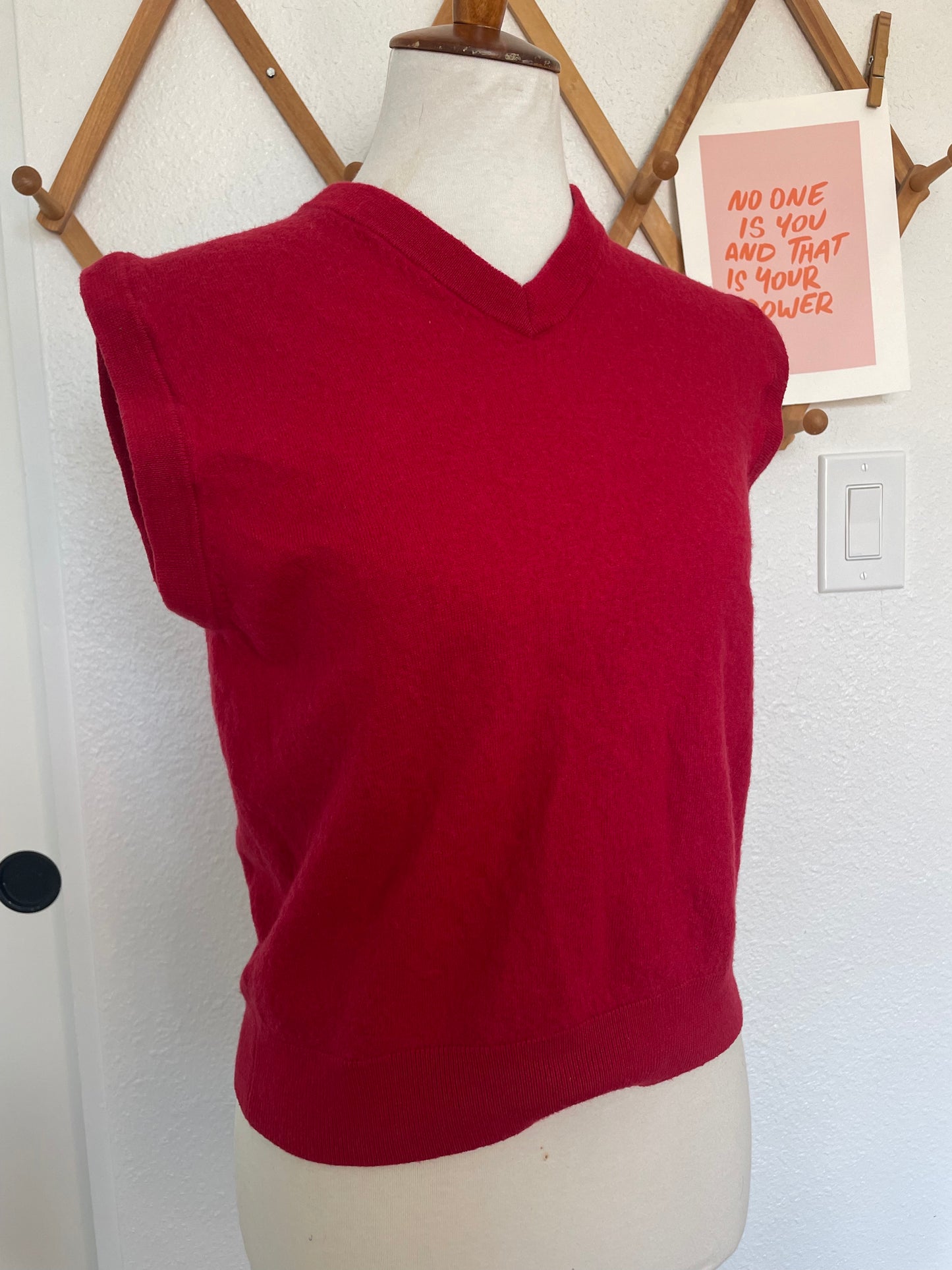 Red Merino Wool Sweater Vest (L)