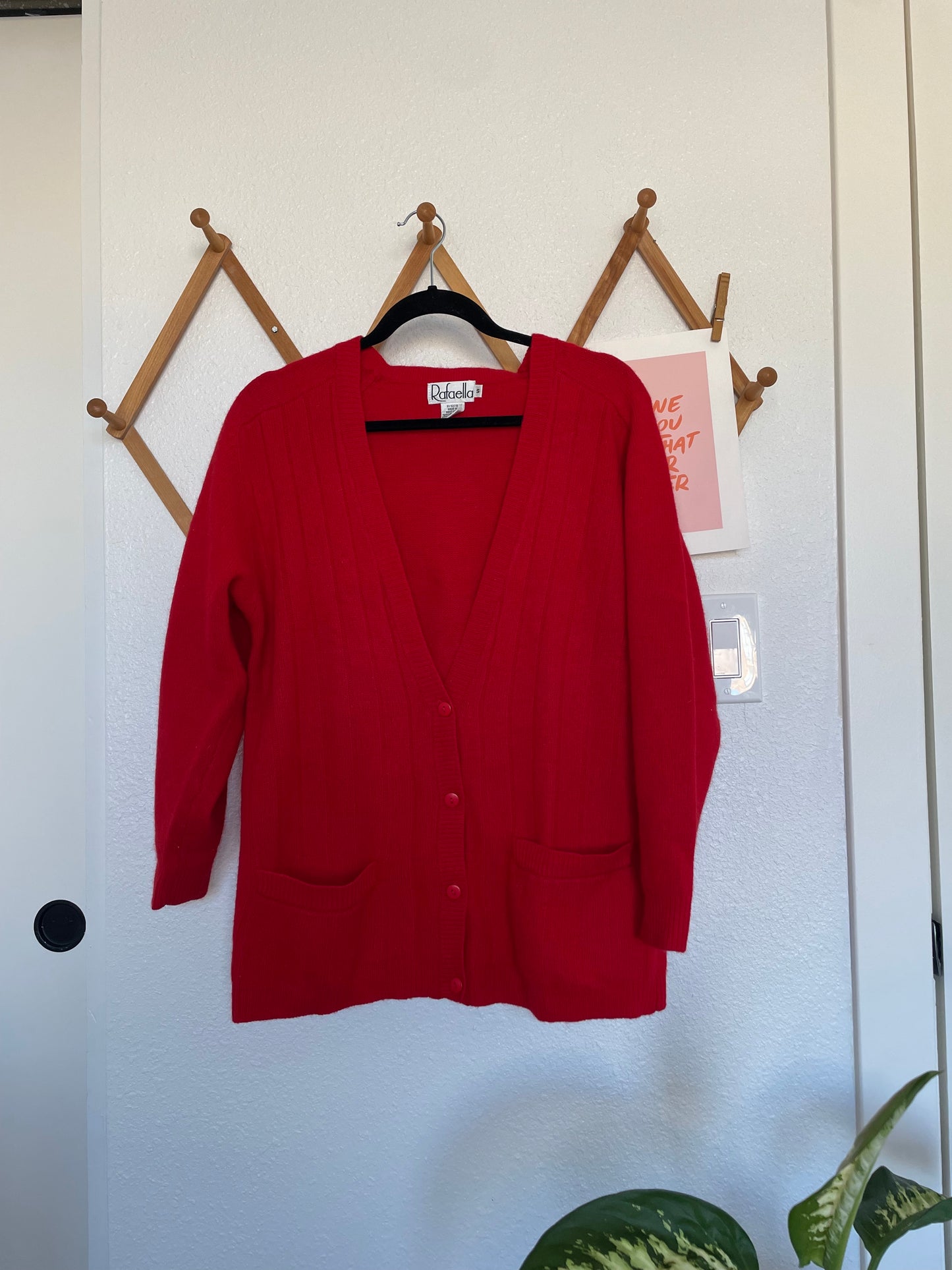 Vintage Red Lambswool Cardigan (S)