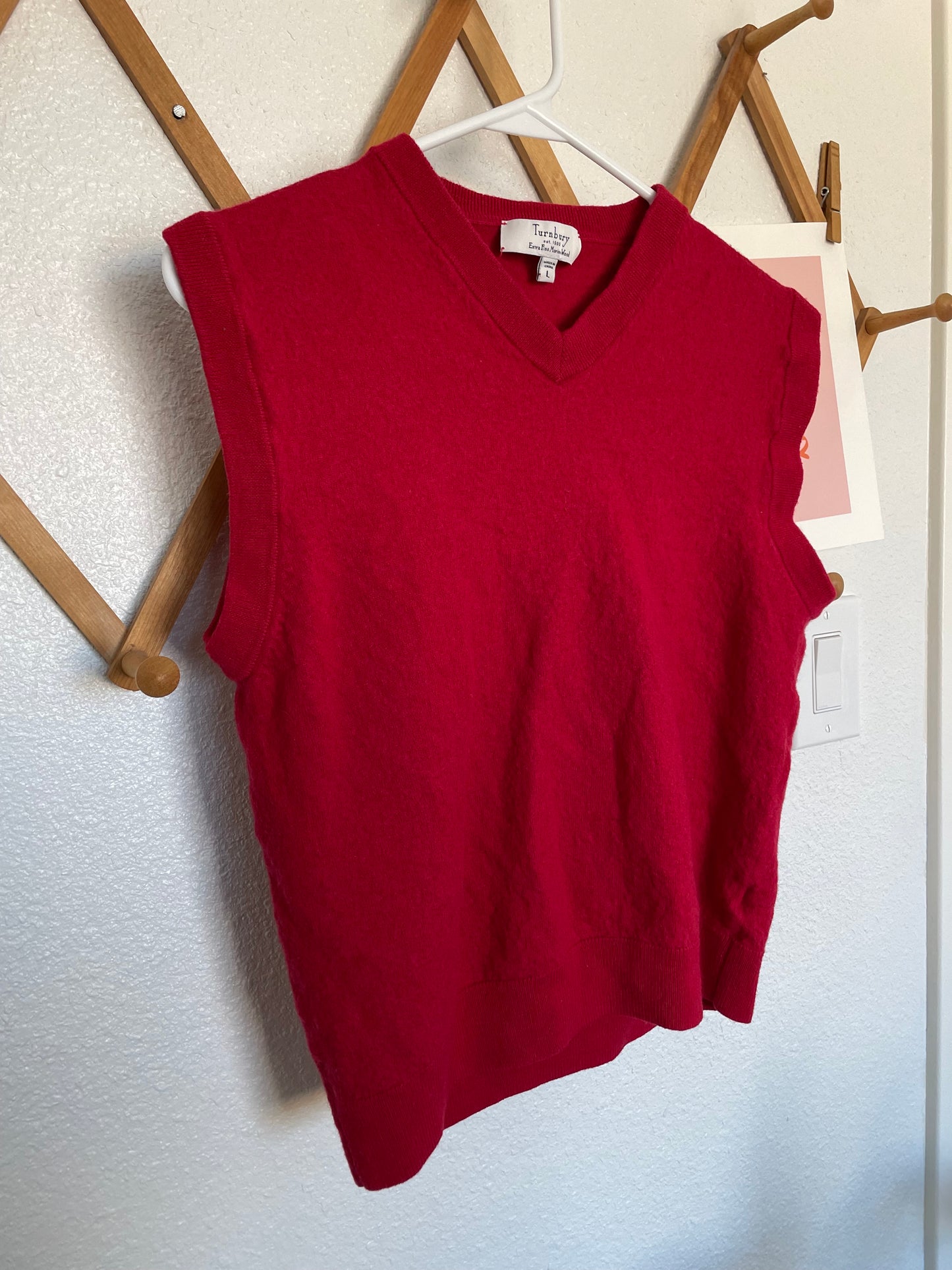 Red Merino Wool Sweater Vest (L)