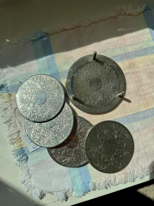 Silver Coaster Set & Holder
