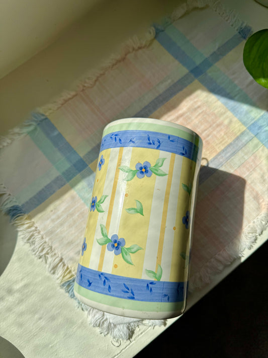 Yellow & Blue Floral Utensil Holder