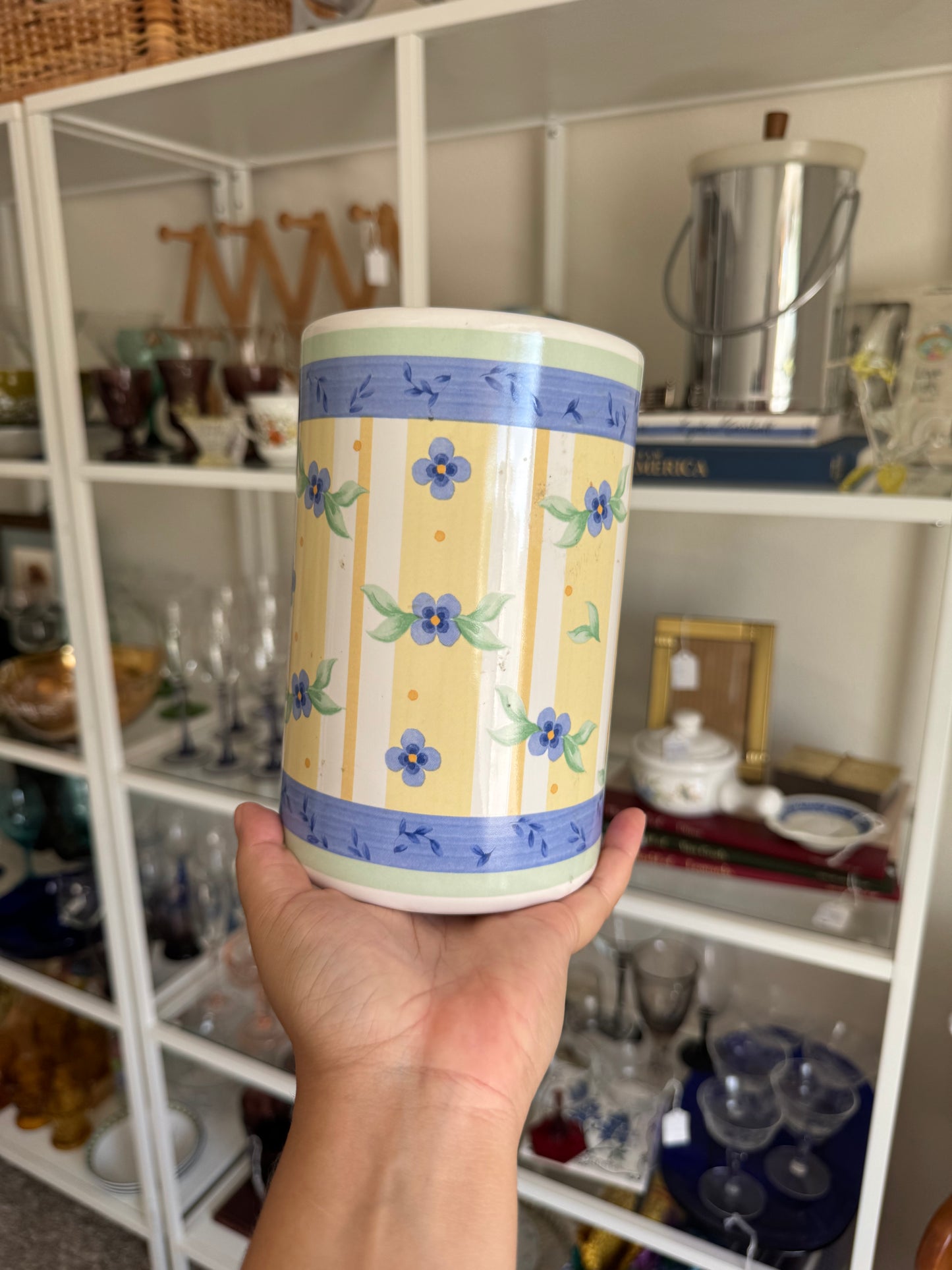 Yellow & Blue Floral Utensil Holder