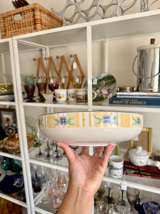 Yellow & Blue Floral Serving Bowl