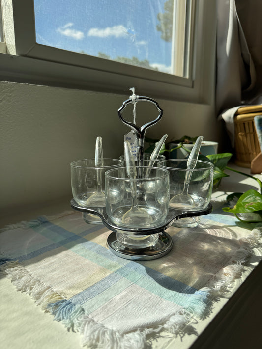 Spinning Chrome and Glass Condiment Serving Dish