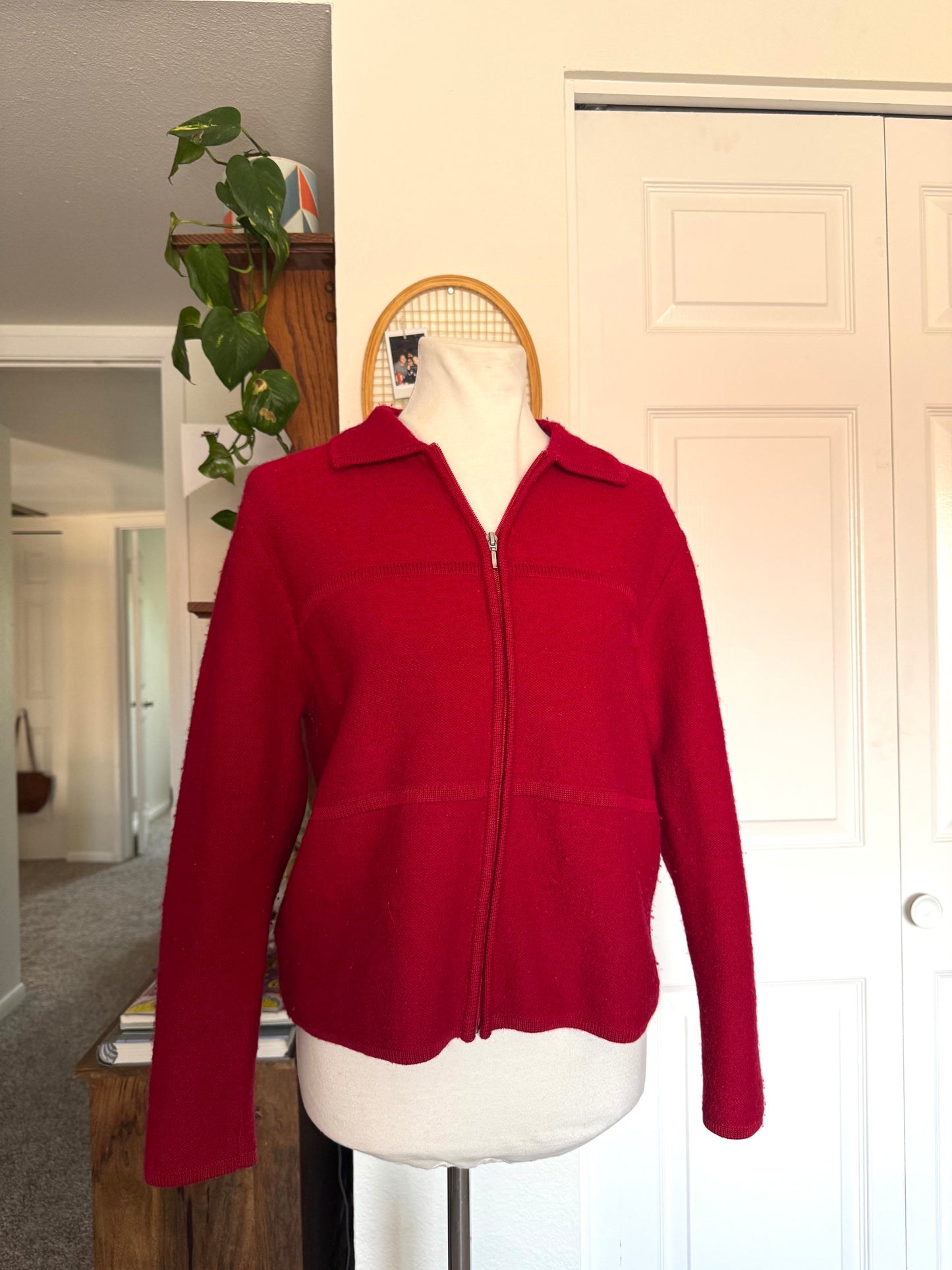 Red Wool Zip Up Sweater (PL)