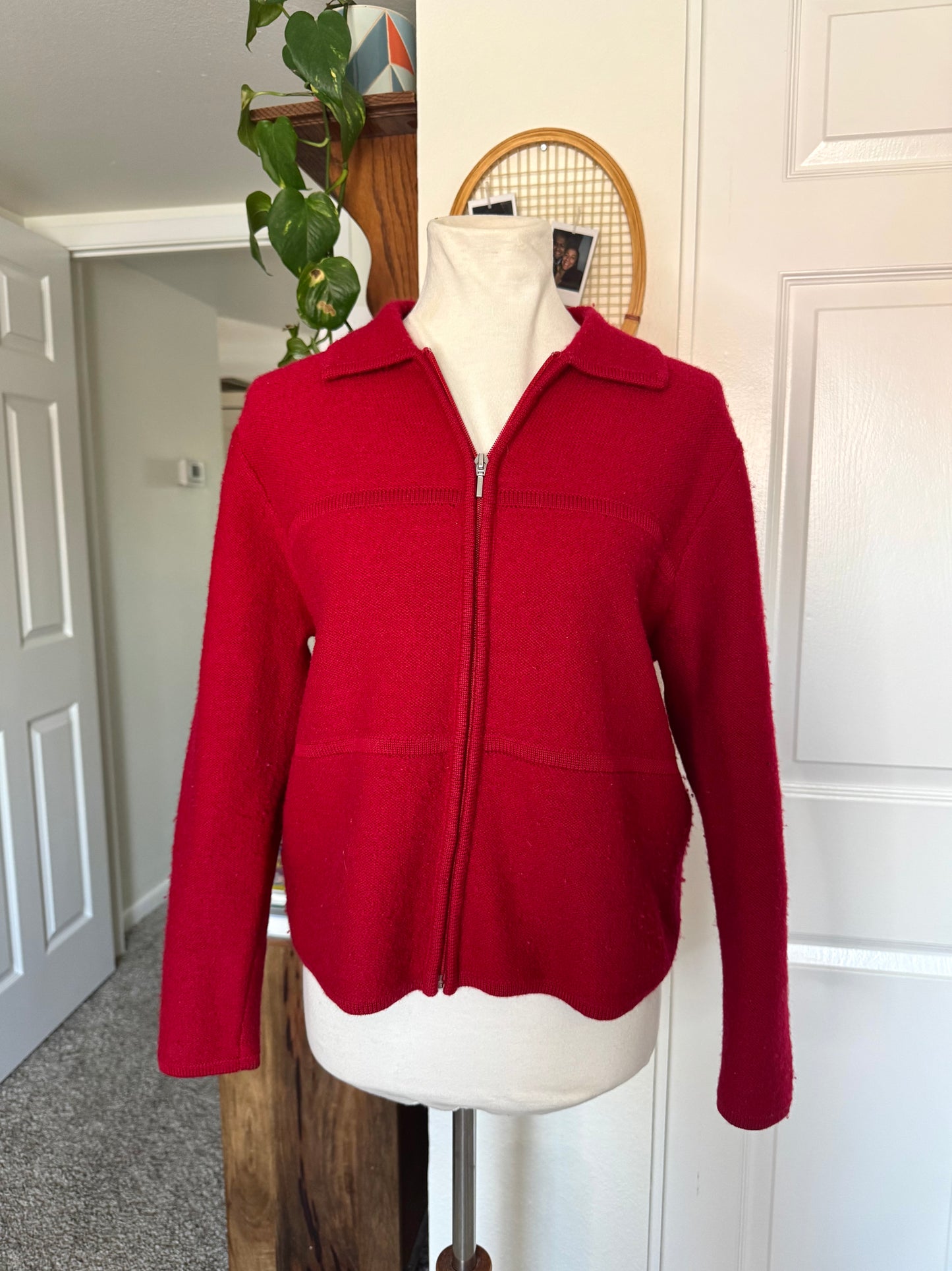 Red Wool Zip Up Sweater (PL)