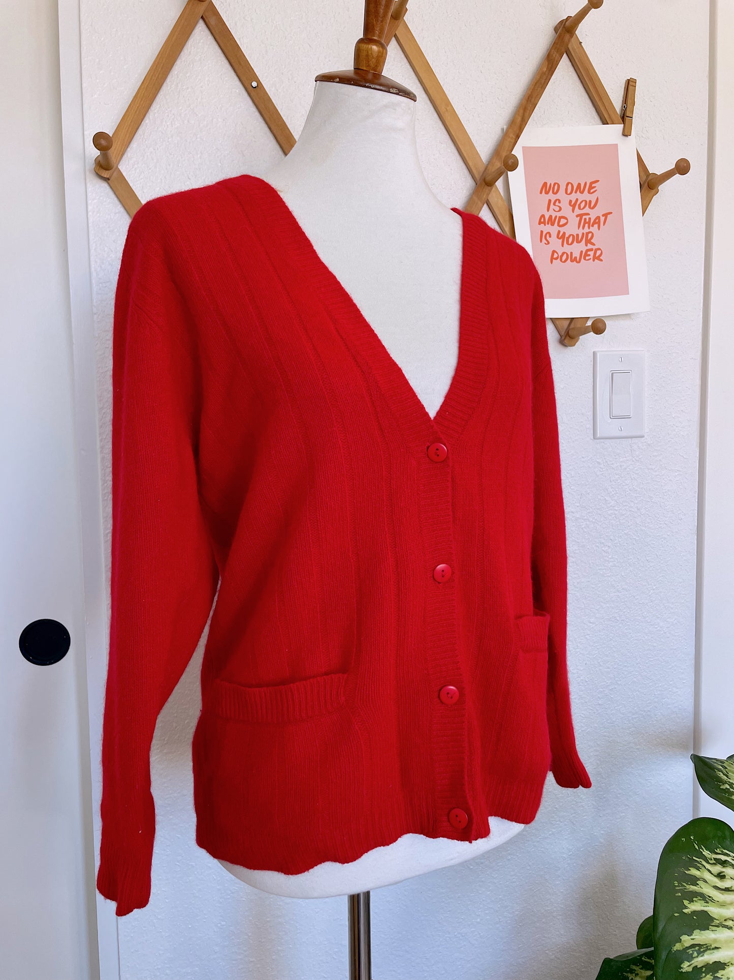 Vintage Red Lambswool Cardigan (S)