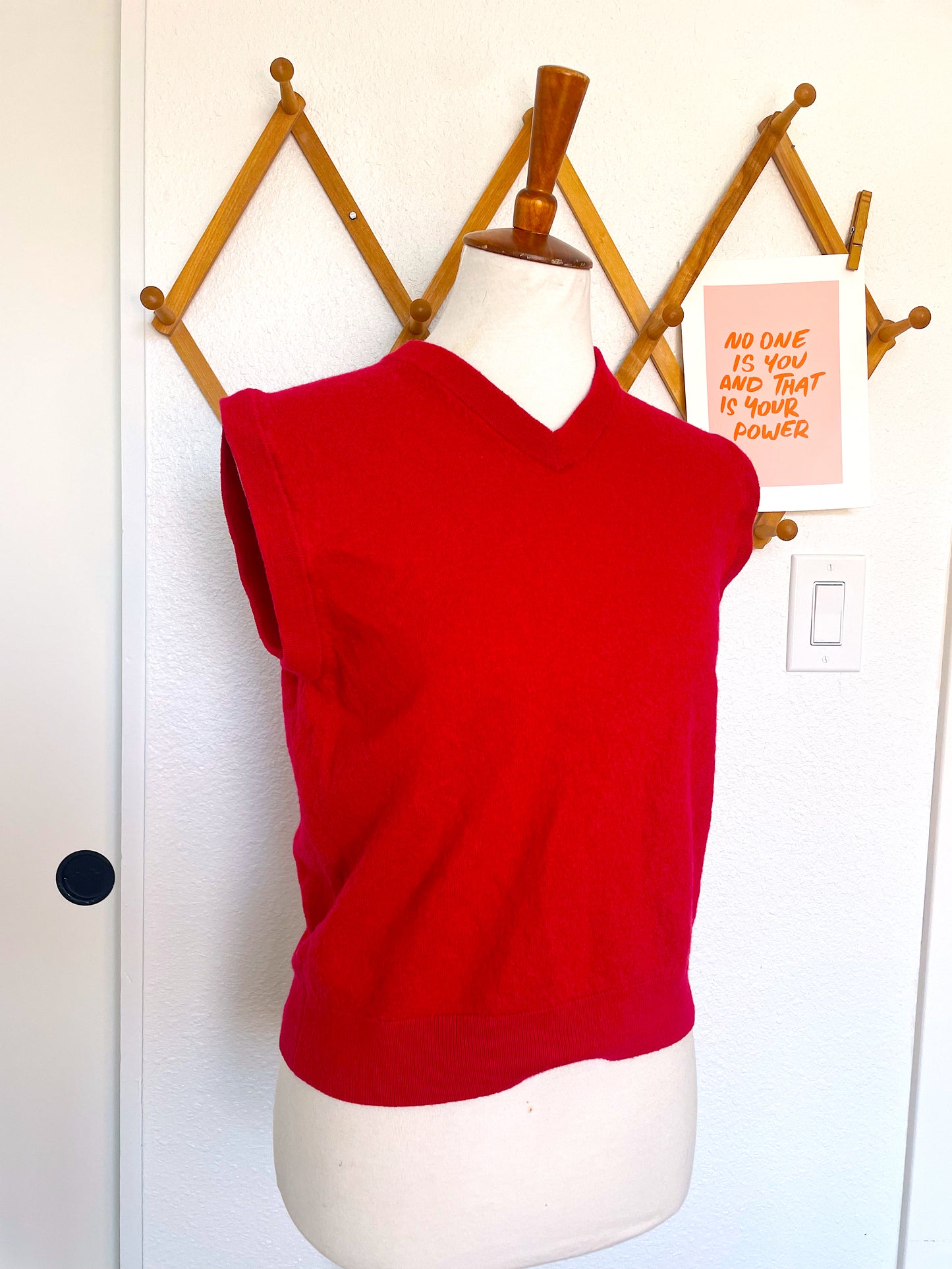 Red Merino Wool Sweater Vest (L)