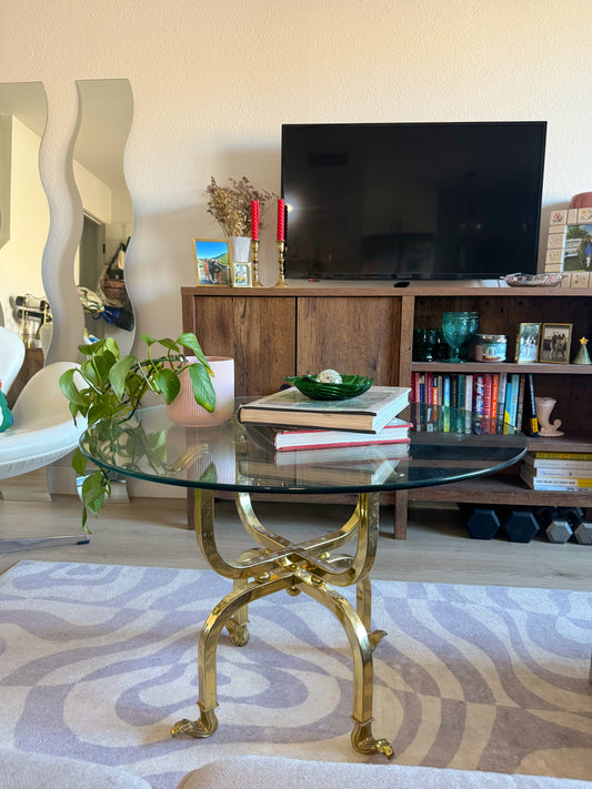 Brass Circular Glass Accent Table