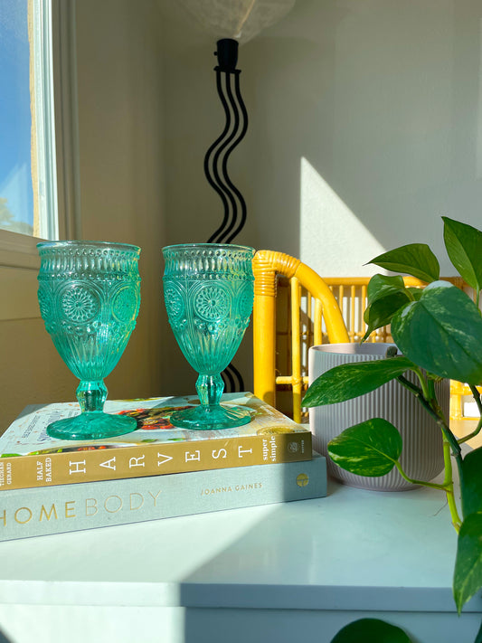 Blue Glass Goblets, Set of 2