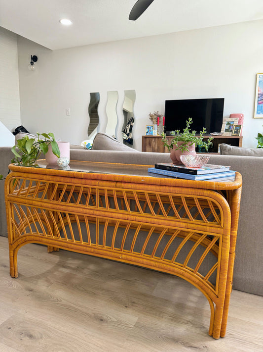 Vintage Rattan Console Table