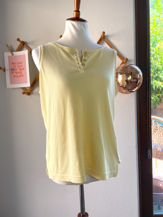 Vintage Yellow Button Up Tank Top (L)