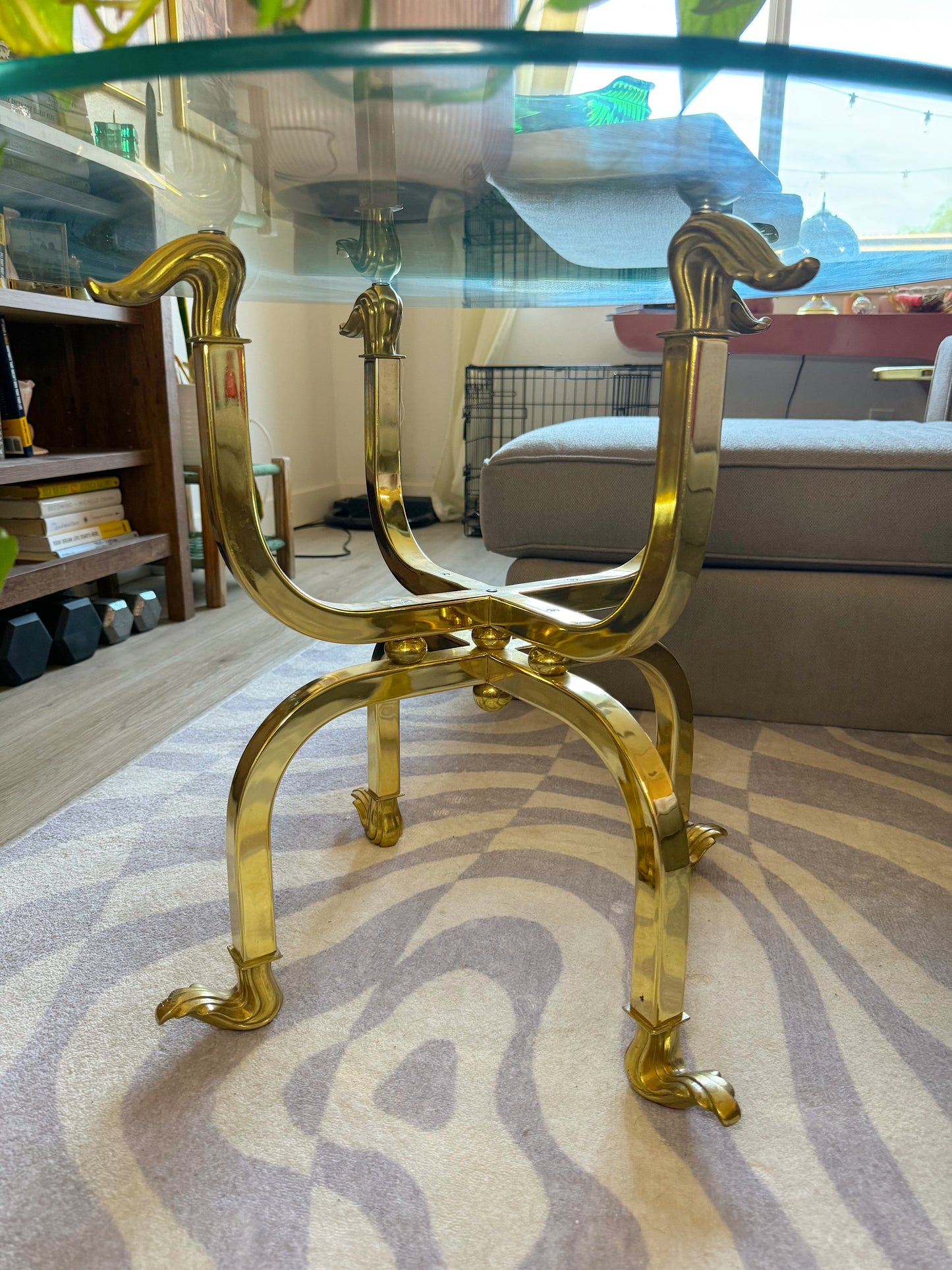 Brass Circular Glass Accent Table