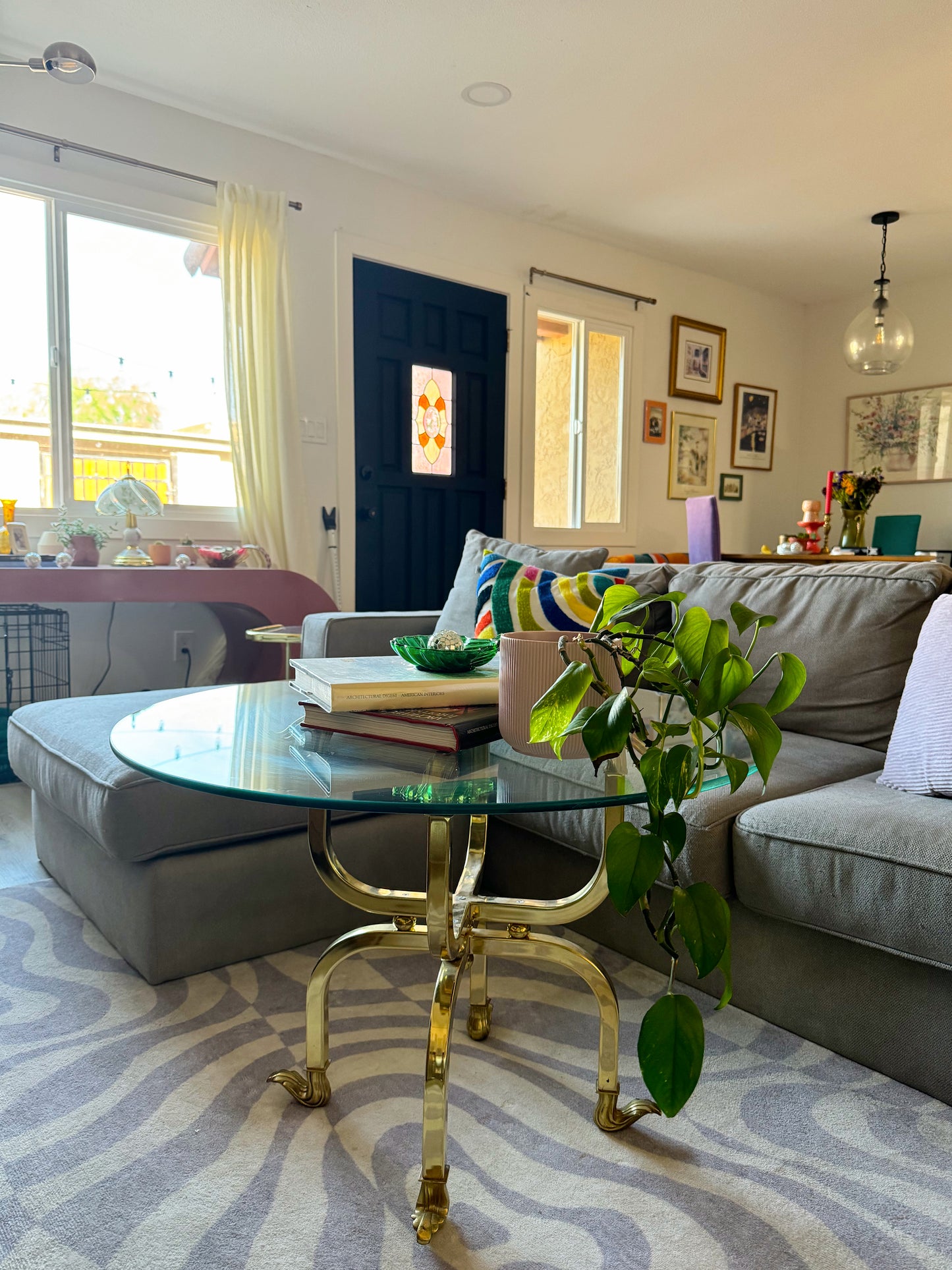 Brass Circular Glass Accent Table