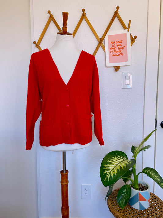 Vintage Red Lambswool Cardigan (S)