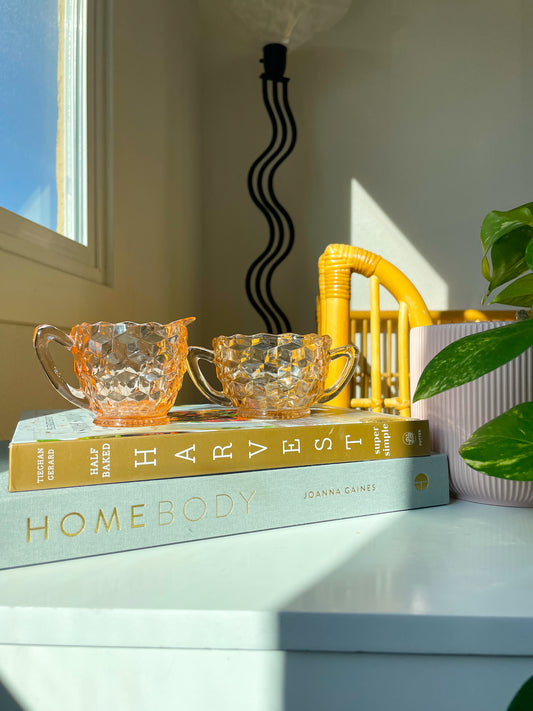 Pink Depression Glass Cream and Sugar Set