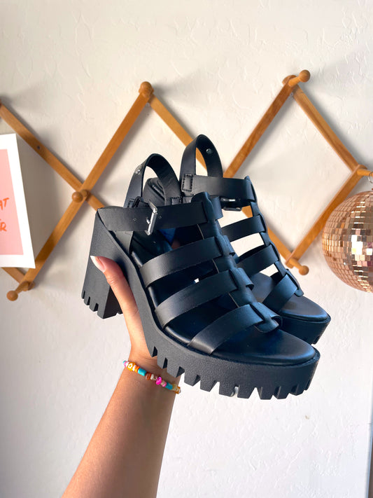 Black Chunky Heel Sandals (9.5)