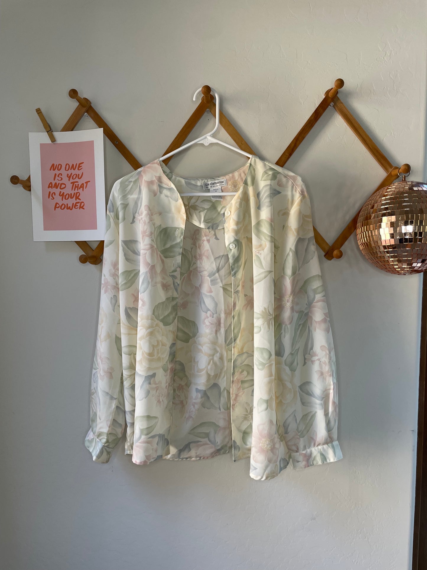 Vintage Sheer Floral Button-Up (L)