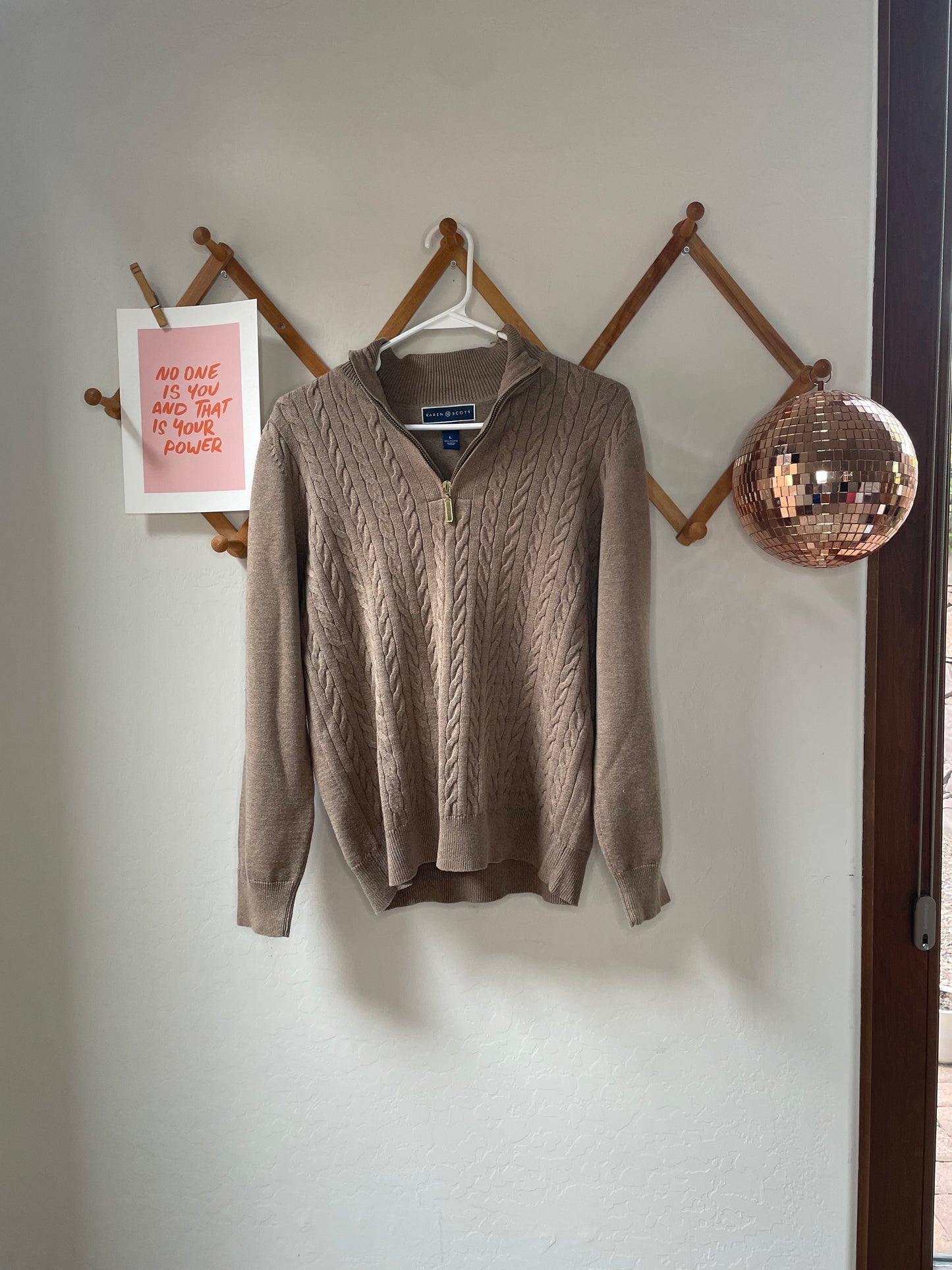 Brown Cable Knit Quarter Zip (L)