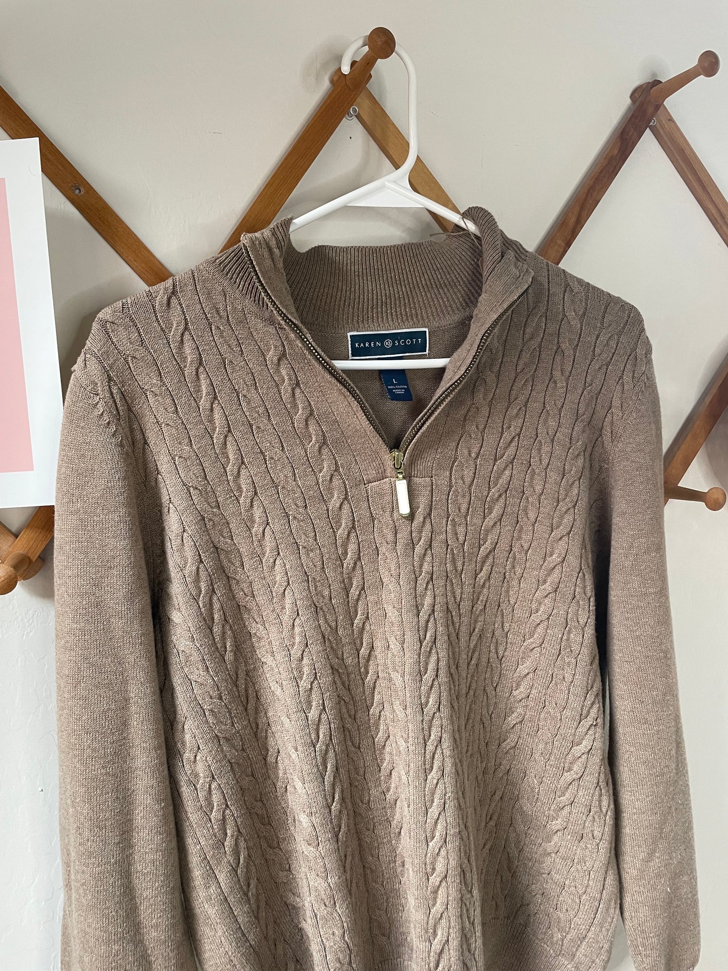 Brown Cable Knit Quarter Zip (L)