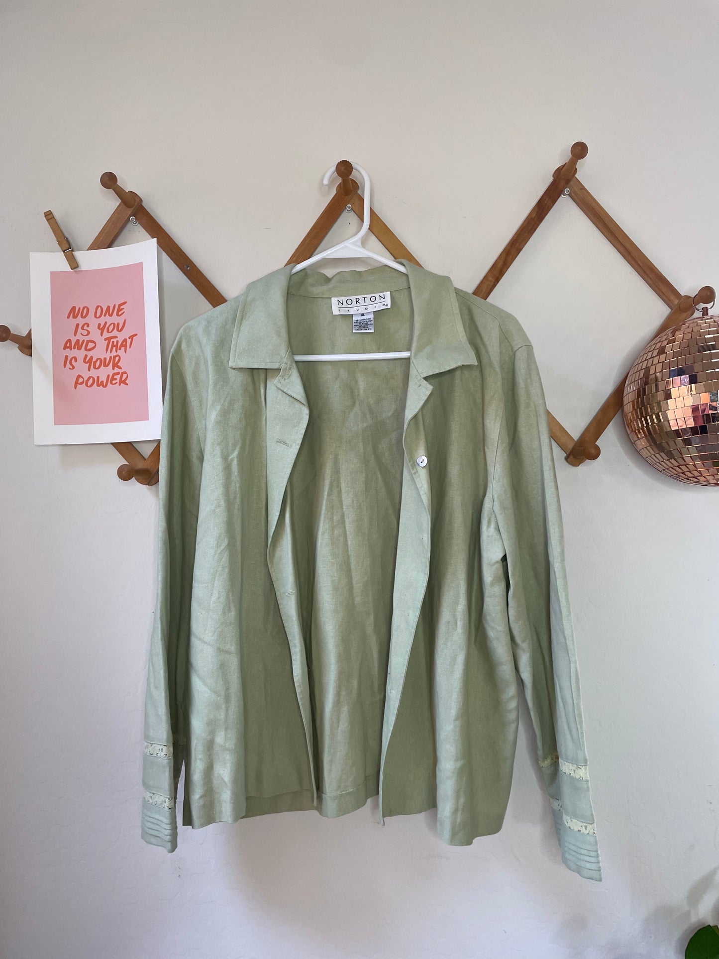 Vintage Matcha Linen Blen Button Up (XL)